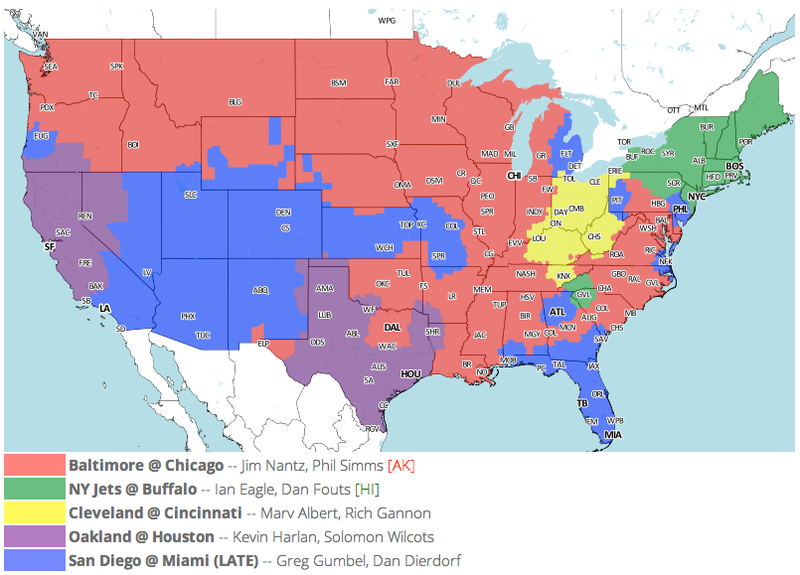 Illustration for article titled Which TV Market's Getting Screwed Today? Your Week 11 NFL Viewing Maps